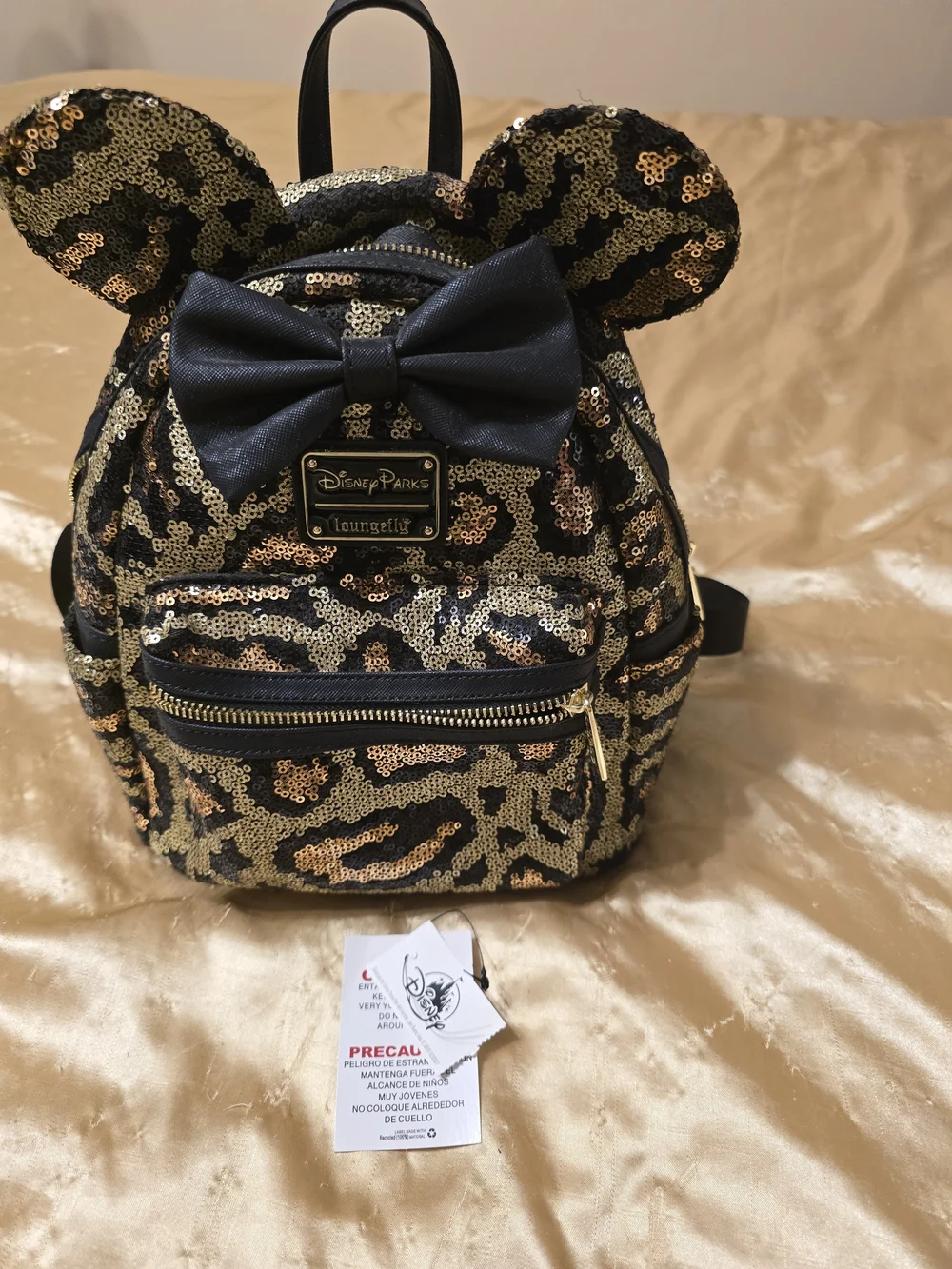 Disney Loungefly Mini Backpack - Gold and Black Sequin Leopard